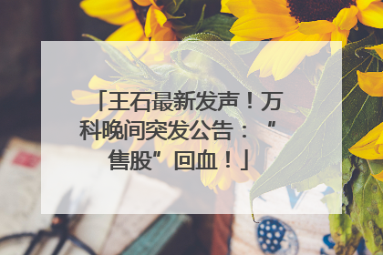王石最新发声！万科晚间突发公告：“售股”回血！