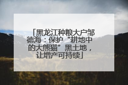 黑龙江种粮大户邹德海：保护“耕地中的大熊猫”黑土地，让增产可持续